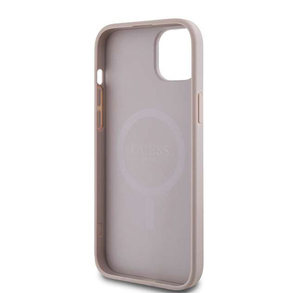 Funda MagSafe para Apple iPhone 14, Guess, 4G Ring Classic Logo, Rosa