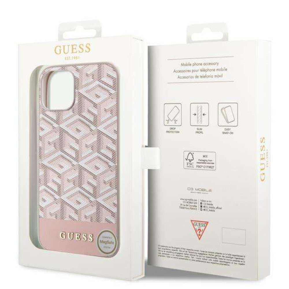 Funda MagSafe para Apple iPhone 14, Guess, GCube Stripes, Rosa