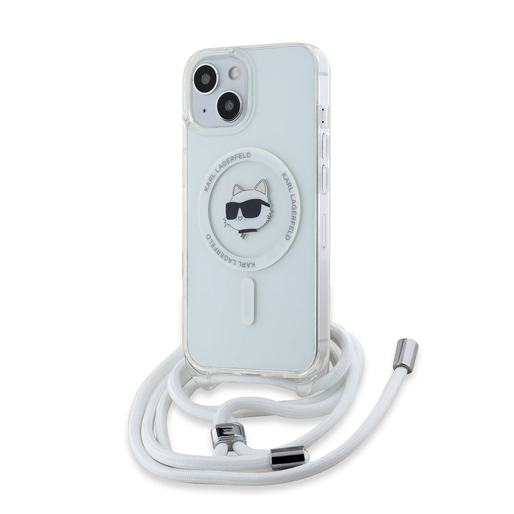 Funda MagSafe para Apple iPhone 14, Karl Lagerfeld, IML Crossbody Choupette's Head with Strap, Transparente