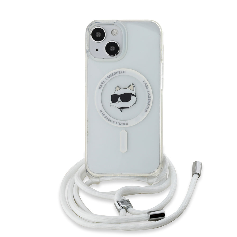 Funda MagSafe para Apple iPhone 14, Karl Lagerfeld, IML Crossbody Choupette's Head with Strap, Transparente