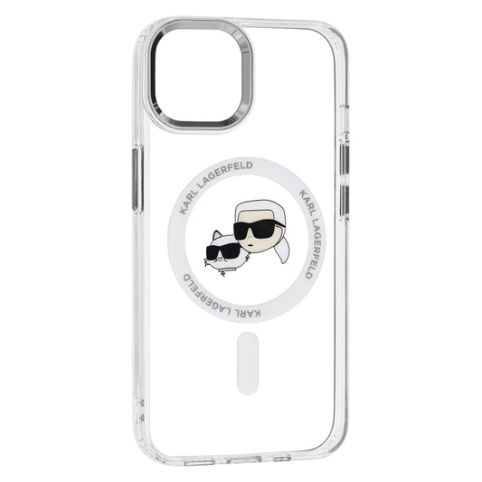 Funda MagSafe para Apple iPhone 14, Karl Lagerfeld, IML Metal Karl & Choupette's Heads, Blanca