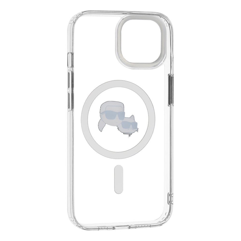 Funda MagSafe para Apple iPhone 14, Karl Lagerfeld, IML Metal Karl & Choupette's Heads, Blanca