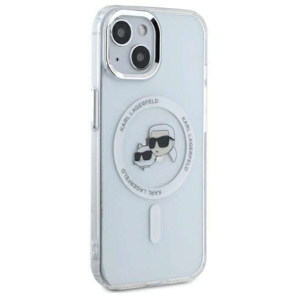 Funda MagSafe para Apple iPhone 14, Karl Lagerfeld, IML Metal Karl & Choupette's Heads, Blanca