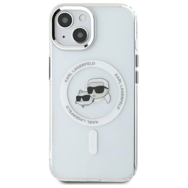 Funda MagSafe para Apple iPhone 14, Karl Lagerfeld, IML Metal Karl & Choupette's Heads, Blanca