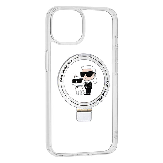 Funda MagSafe para Apple iPhone 14, Karl Lagerfeld, Ring Stand Karl & Choupette, Blanca