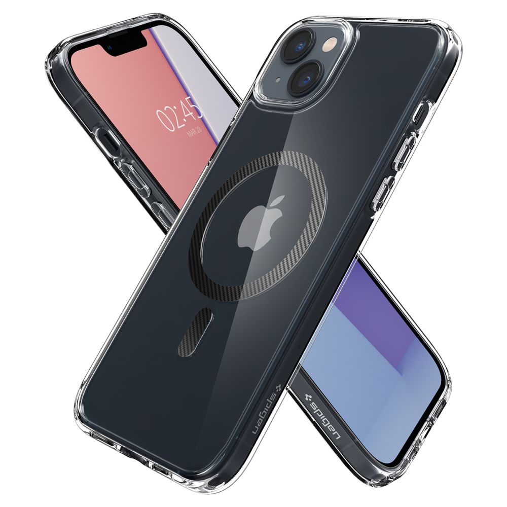 Funda MagSafe para Apple iPhone 14 Plus, Spigen, Ultra Hybrid Carbon, Transparente