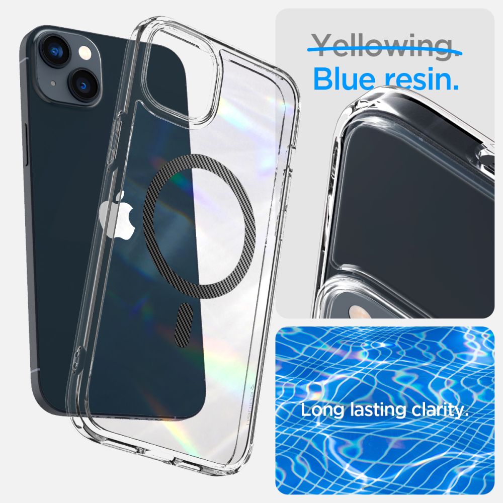 Funda MagSafe para Apple iPhone 14 Plus, Spigen, Ultra Hybrid Carbon, Transparente