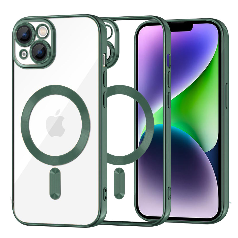 Funda MagSafe para Apple iPhone 14 Plus, Techsuit, Luxury Crystal, Verde Oscuro