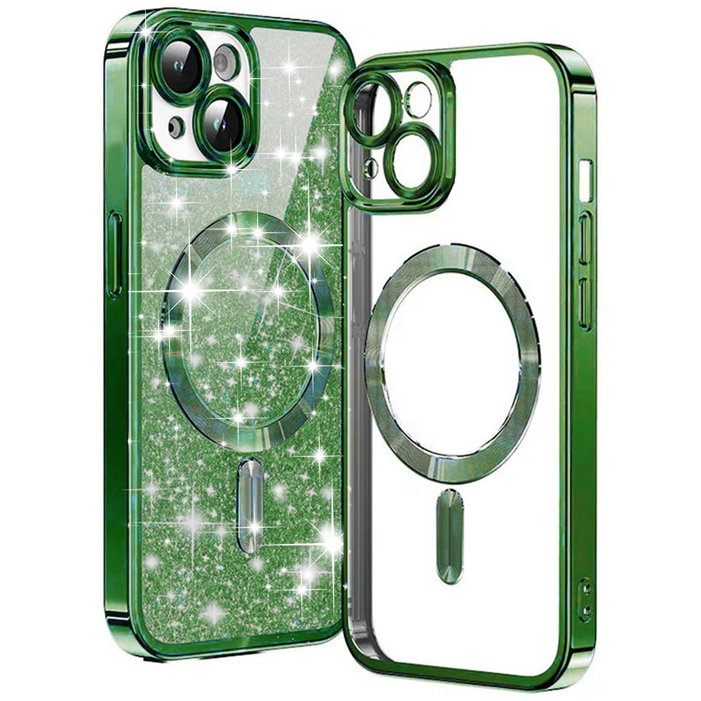 Funda MagSafe para Apple iPhone 14 Plus, Techsuit, Luxury Glitter, Verde Oscuro
