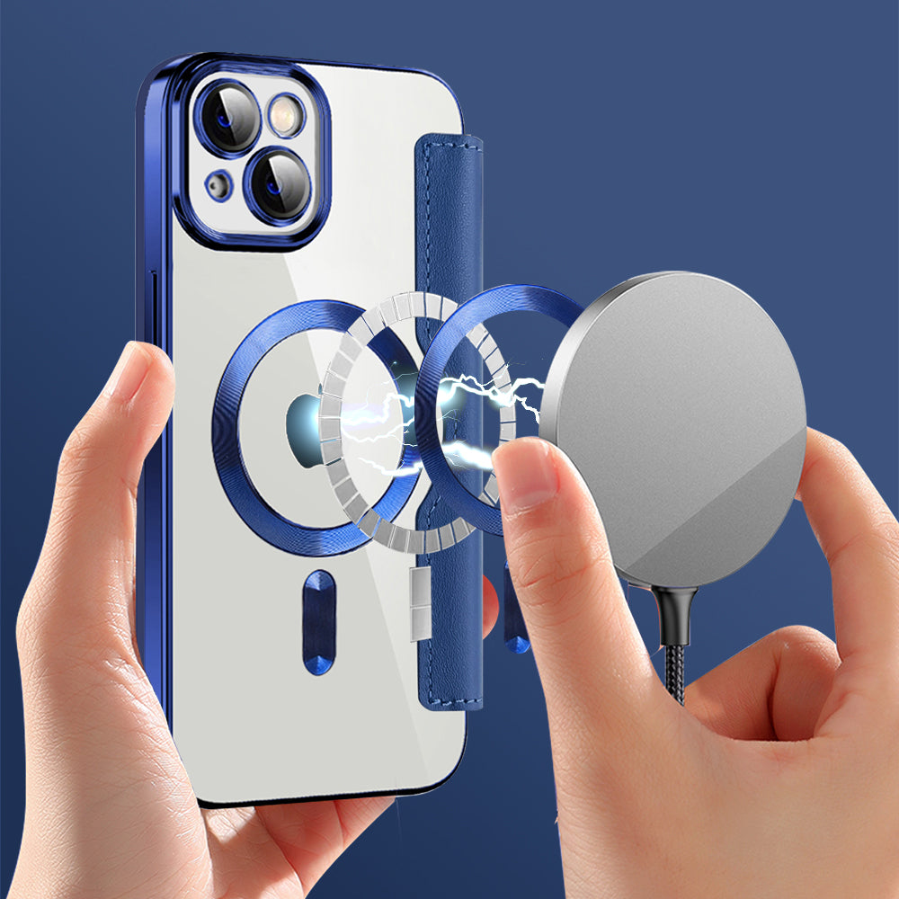 Funda MagSafe para Apple iPhone 14 Plus, Techsuit, SmartMag Book, Azul