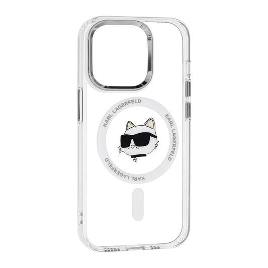 Funda MagSafe para Apple iPhone 14 Pro, Karl Lagerfeld, IML Metal Choupette's Head, Blanca