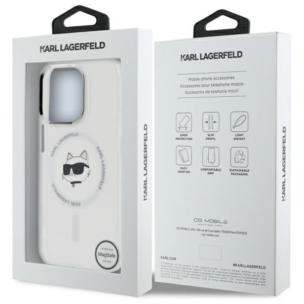 Funda MagSafe para Apple iPhone 14 Pro, Karl Lagerfeld, IML Metal Choupette's Head, Blanca