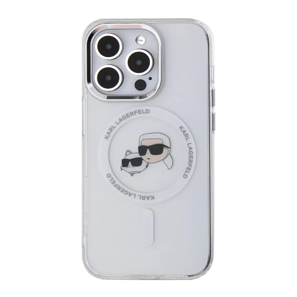 Funda MagSafe para Apple iPhone 14 Pro, Karl Lagerfeld, IML Metal Karl & Choupette's Heads, Blanca