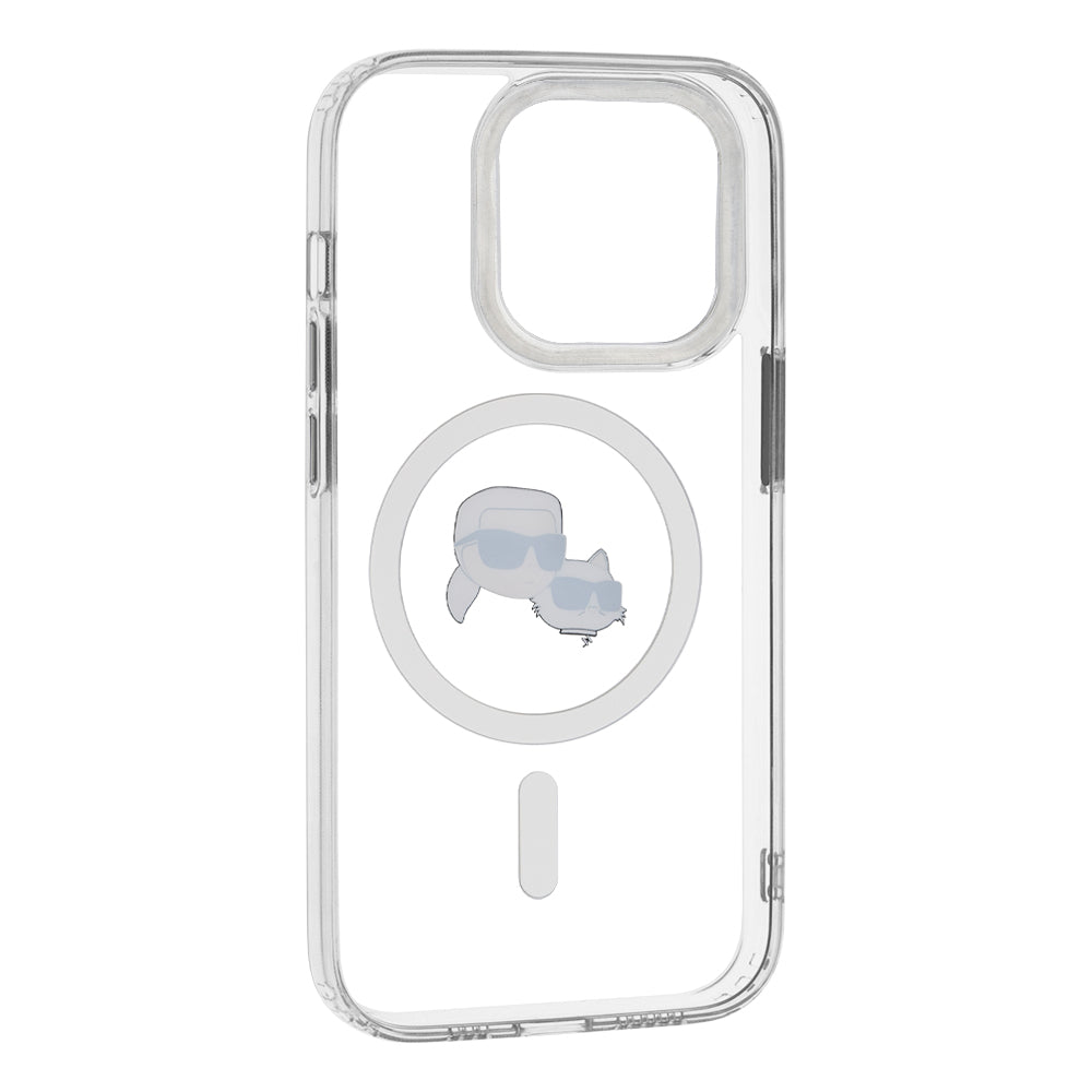 Funda MagSafe para Apple iPhone 14 Pro, Karl Lagerfeld, IML Metal Karl & Choupette's Heads, Blanca