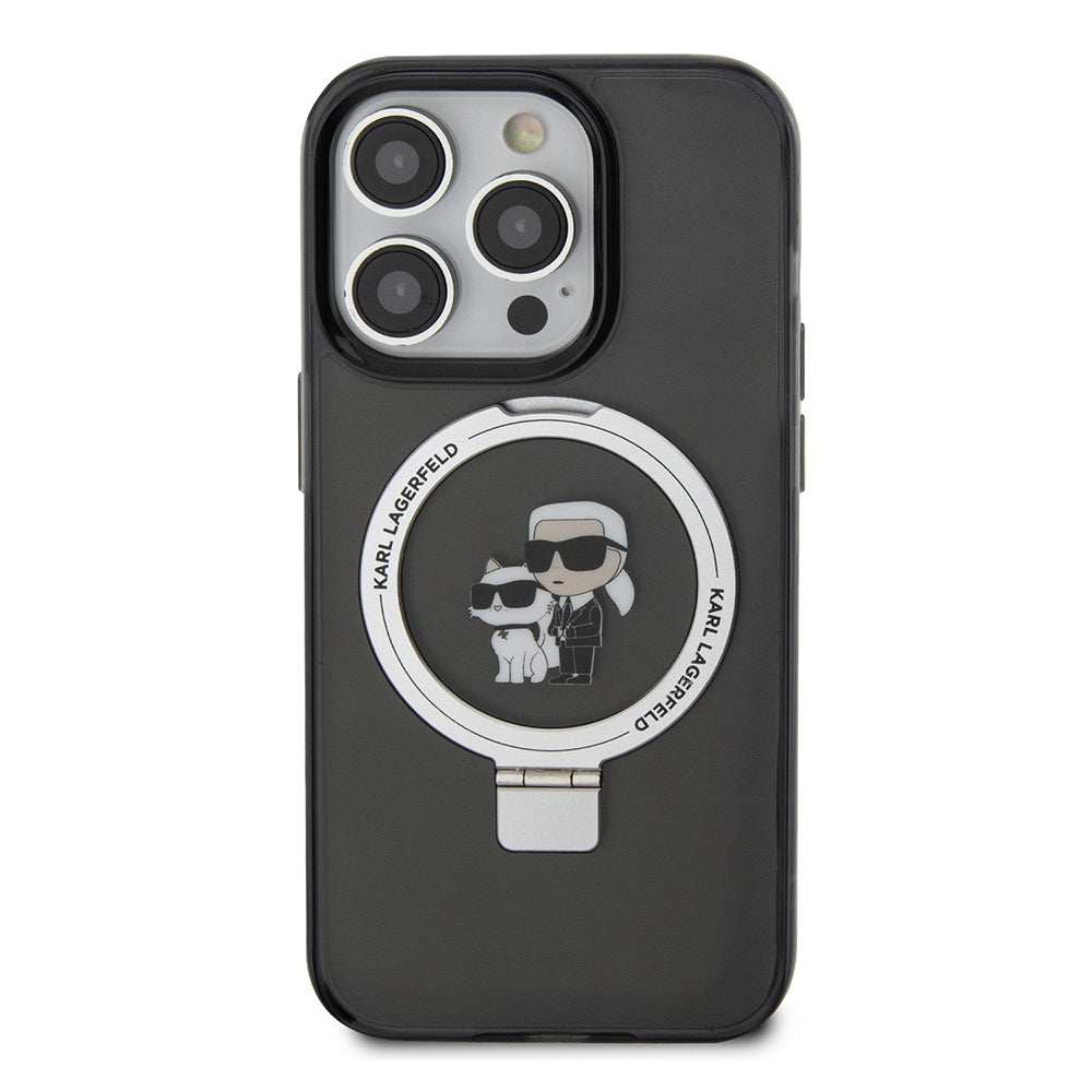 MagSafe Case for Apple iPhone 14 Pro, Karl Lagerfeld, Ring Stand Karl & Choupette, Black