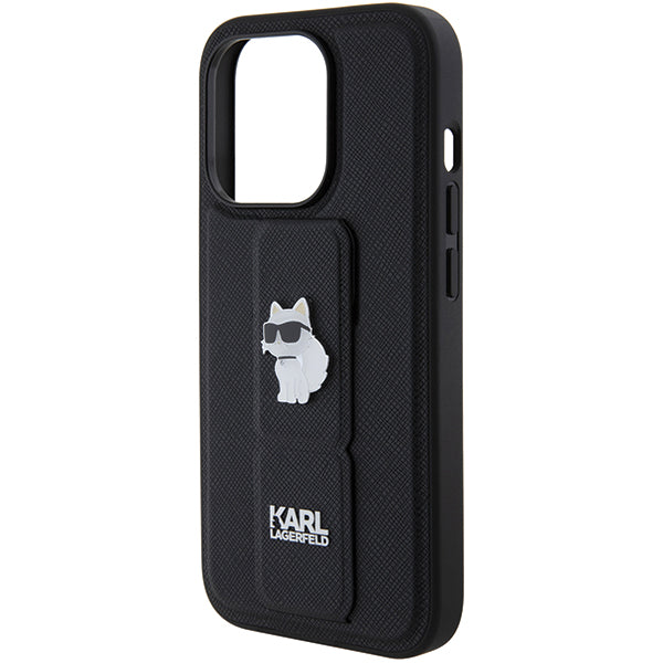 Funda MagSafe para Apple iPhone 14 Pro, Karl Lagerfeld, Saffiano Gripstand Choupette, Negra.