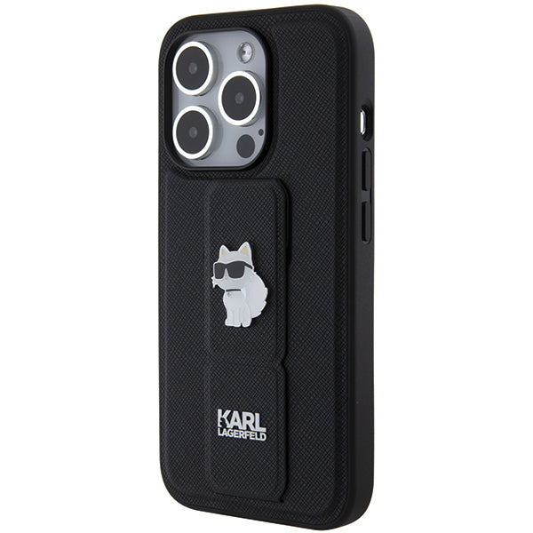 Funda MagSafe para Apple iPhone 14 Pro, Karl Lagerfeld, Saffiano Gripstand Choupette, Negra.
