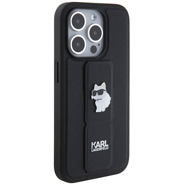 Funda MagSafe para Apple iPhone 14 Pro, Karl Lagerfeld, Saffiano Gripstand Choupette, Negra.