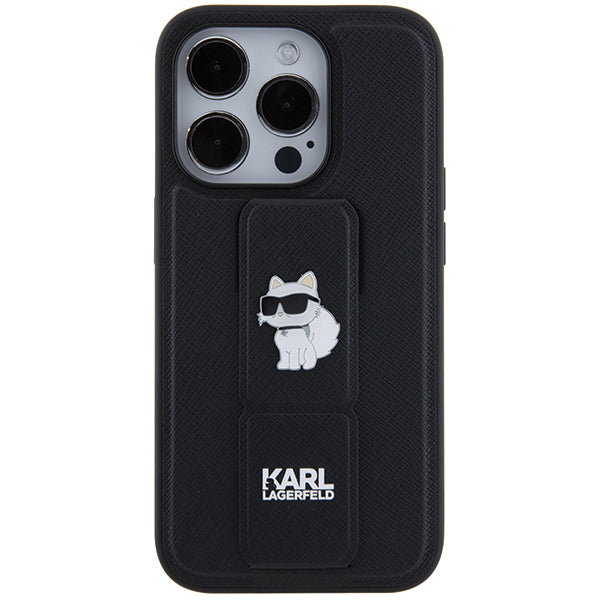 Funda MagSafe para Apple iPhone 14 Pro, Karl Lagerfeld, Saffiano Gripstand Choupette, Negra.
