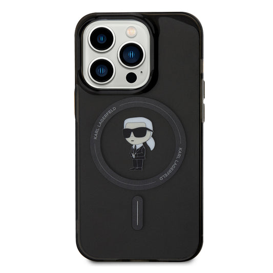 Funda MagSafe para Apple iPhone 14 Pro Max, Karl Lagerfeld, IML Ikonik Karl, Negra