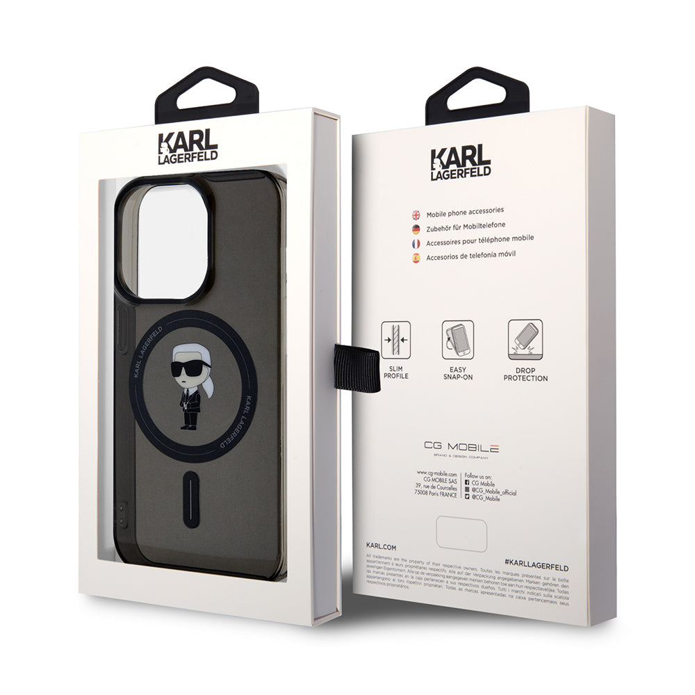 Funda MagSafe para Apple iPhone 14 Pro Max, Karl Lagerfeld, IML Ikonik Karl, Negra