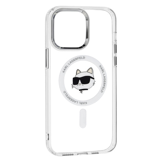 Funda MagSafe para Apple iPhone 14 Pro Max, Karl Lagerfeld, IML Metal Choupette's Head, Blanca.