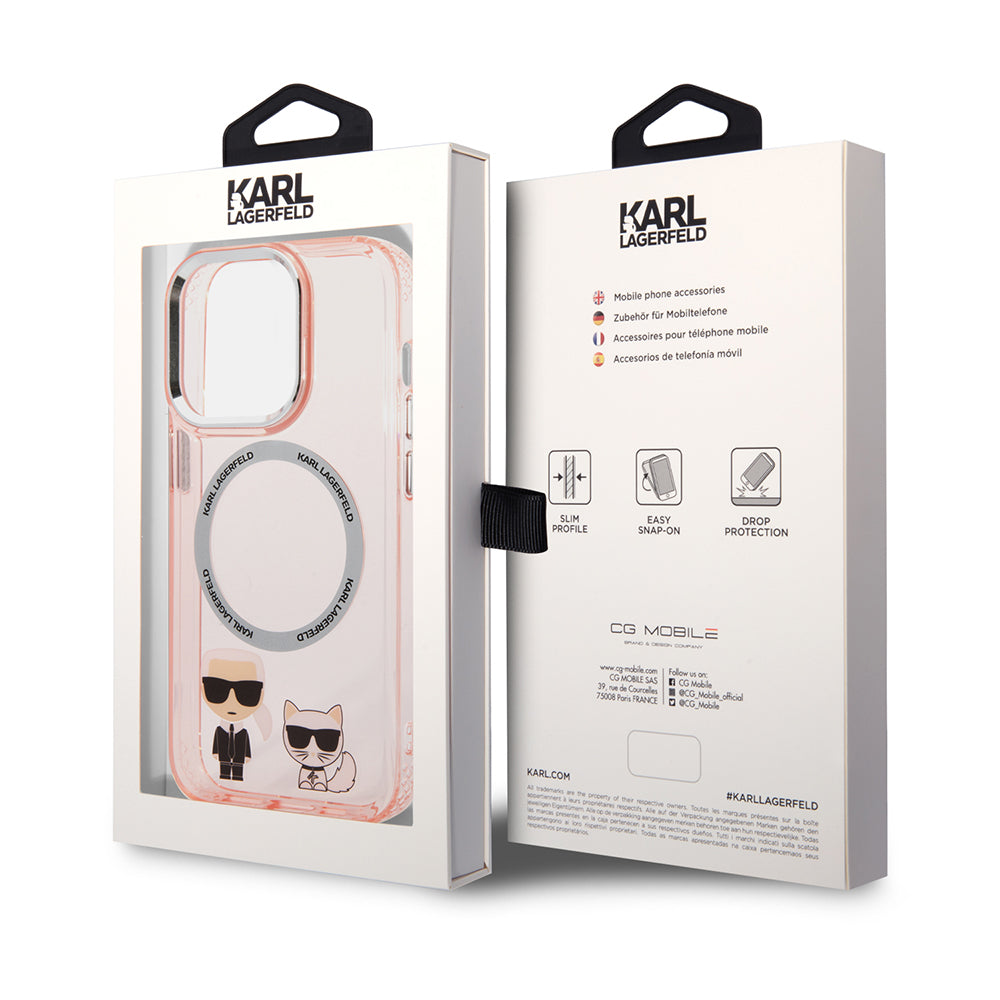 Funda MagSafe para Apple iPhone 14 Pro Max, Karl Lagerfeld, Karl & Choupette Aluminium, Rosa