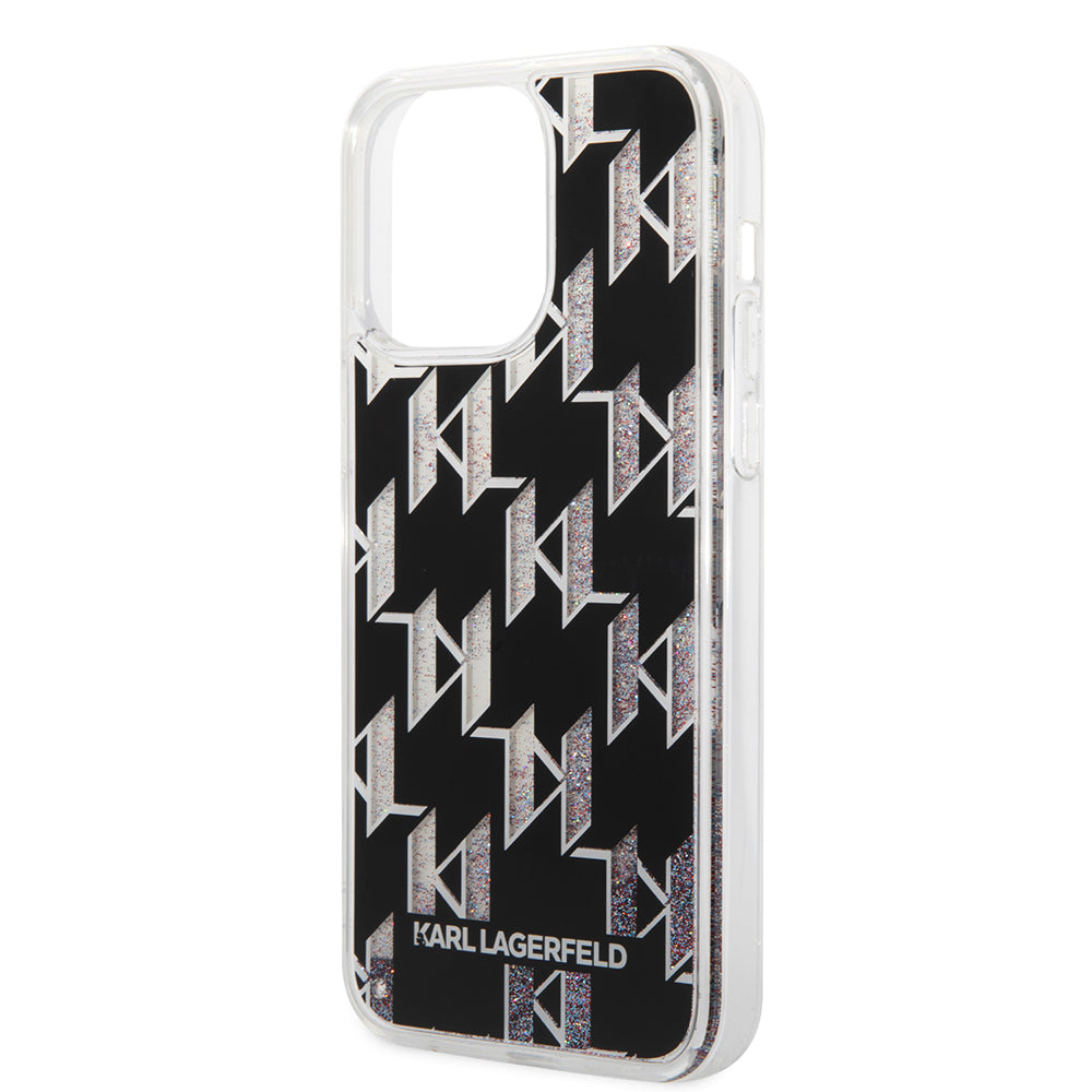 Funda MagSafe para Apple iPhone 14 Pro Max, Karl Lagerfeld, Monogram Liquid Glitter, Negra