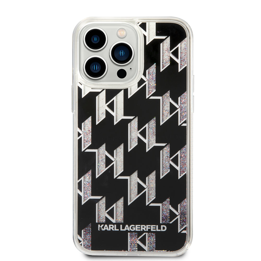 Funda MagSafe para Apple iPhone 14 Pro Max, Karl Lagerfeld, Monogram Liquid Glitter, Negra