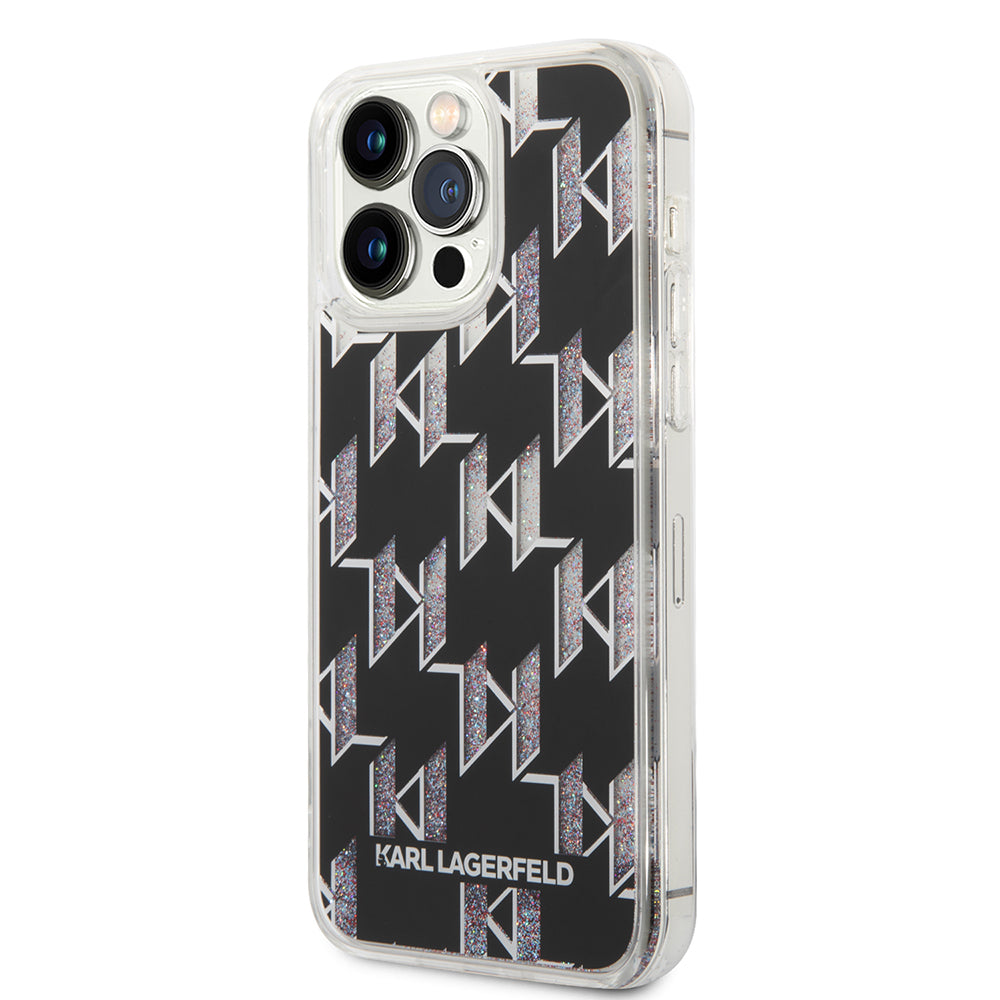 Funda MagSafe para Apple iPhone 14 Pro Max, Karl Lagerfeld, Monogram Liquid Glitter, Negra