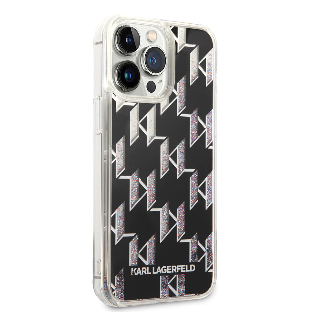 Funda MagSafe para Apple iPhone 14 Pro Max, Karl Lagerfeld, Monogram Liquid Glitter, Negra