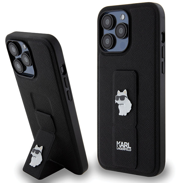 Funda MagSafe para Apple iPhone 14 Pro Max, Karl Lagerfeld, Saffiano Gripstand Choupette, Negra