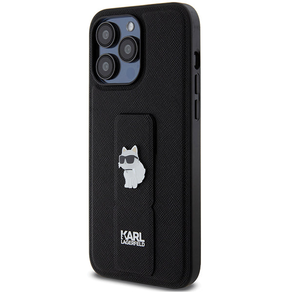 Funda MagSafe para Apple iPhone 14 Pro Max, Karl Lagerfeld, Saffiano Gripstand Choupette, Negra