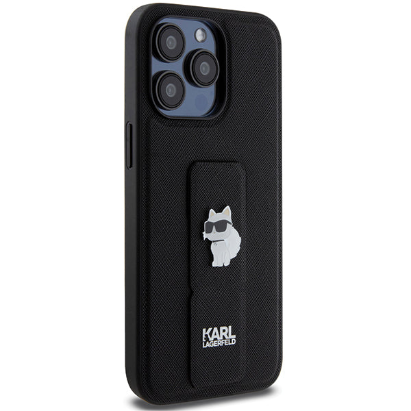 Funda MagSafe para Apple iPhone 14 Pro Max, Karl Lagerfeld, Saffiano Gripstand Choupette, Negra