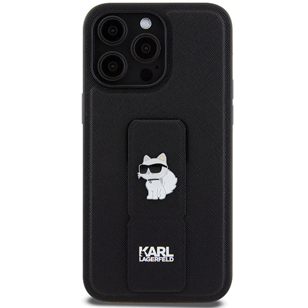 Funda MagSafe para Apple iPhone 14 Pro Max, Karl Lagerfeld, Saffiano Gripstand Choupette, Negra