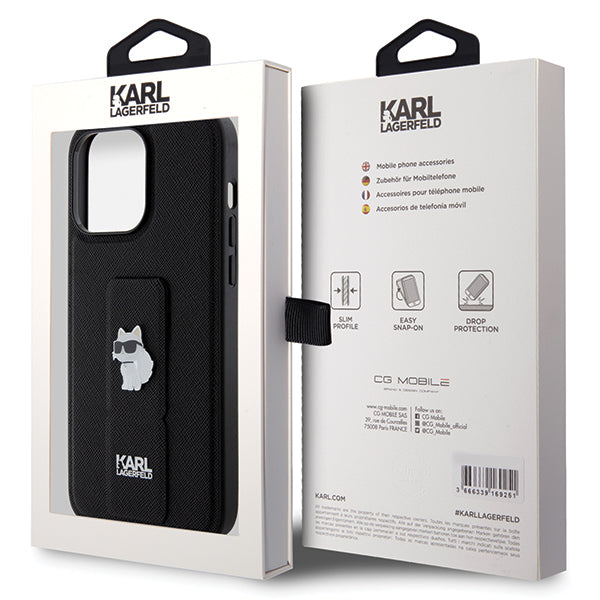 Funda MagSafe para Apple iPhone 14 Pro Max, Karl Lagerfeld, Saffiano Gripstand Choupette, Negra