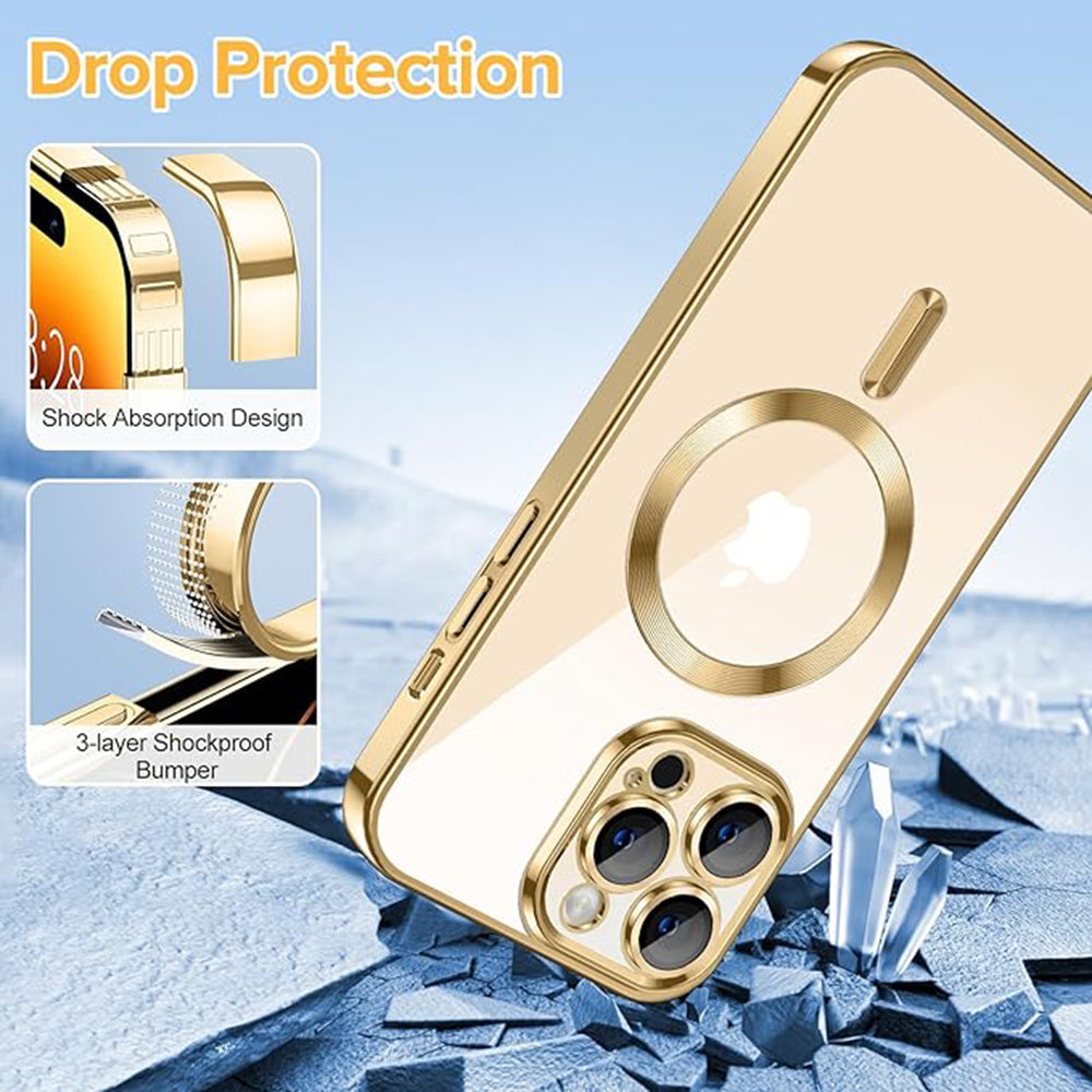 Funda MagSafe para Apple iPhone 14 Pro Max, Techsuit, Luxury Crystal, Dorada