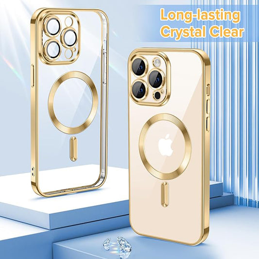 Funda MagSafe para Apple iPhone 14 Pro Max, Techsuit, Luxury Crystal, Dorada