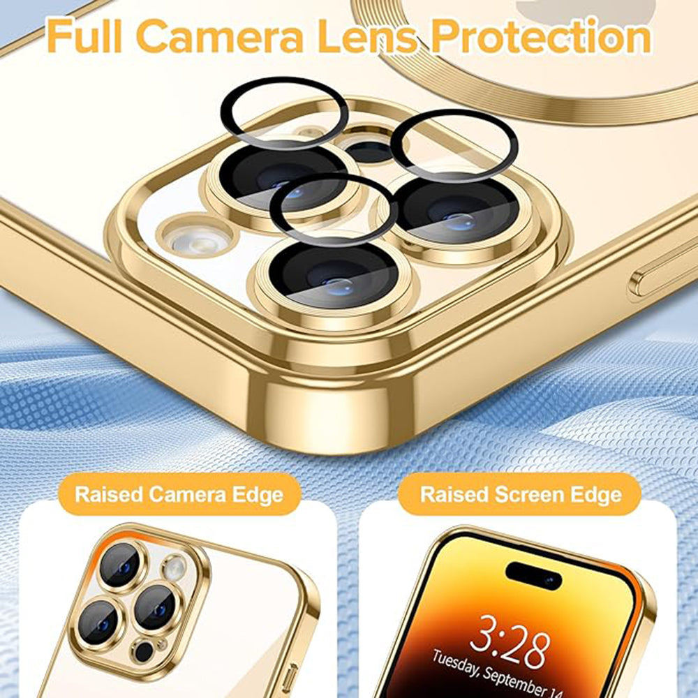 Funda MagSafe para Apple iPhone 14 Pro Max, Techsuit, Luxury Crystal, Dorada