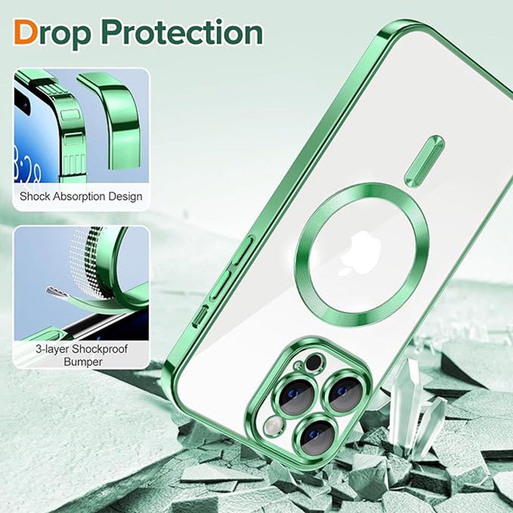 Funda MagSafe para Apple iPhone 14 Pro Max, Techsuit, Luxury Crystal, Verde Claro