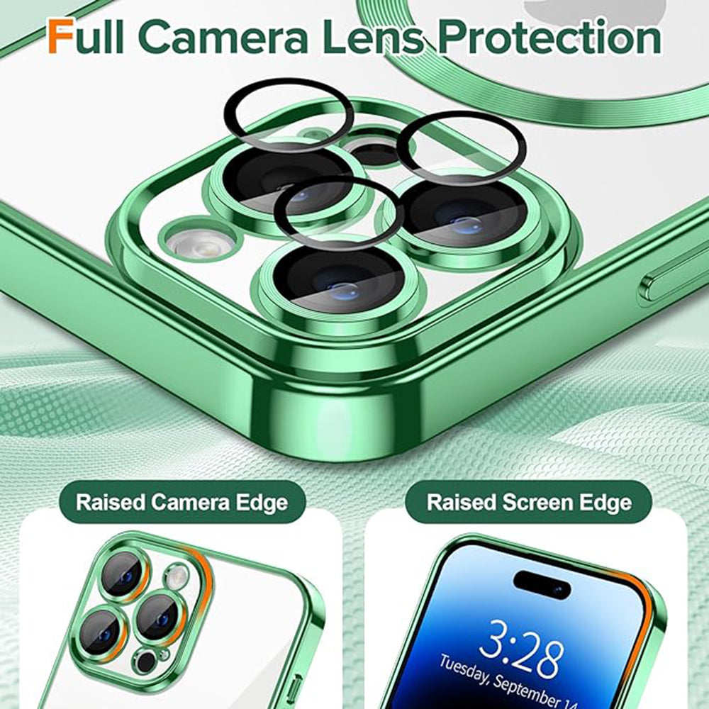 Funda MagSafe para Apple iPhone 14 Pro Max, Techsuit, Luxury Crystal, Verde Claro