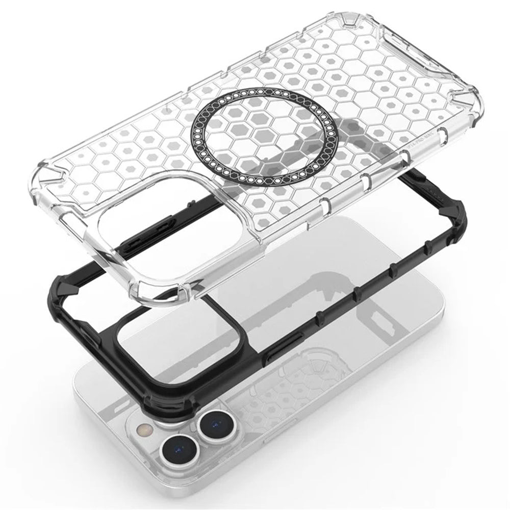 Funda MagSafe para Apple iPhone 14 Pro, Techsuit, HoneyComb Shield, Blanca