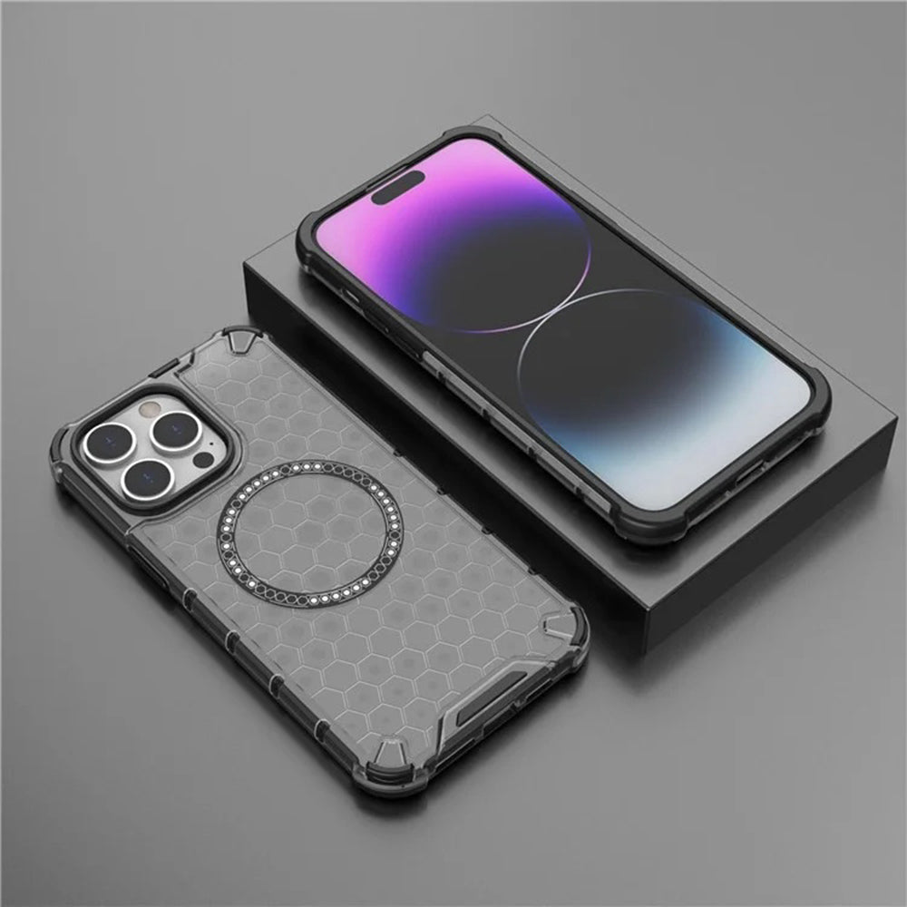 Funda MagSafe para Apple iPhone 14 Pro, Techsuit, HoneyComb Shield, Blanca