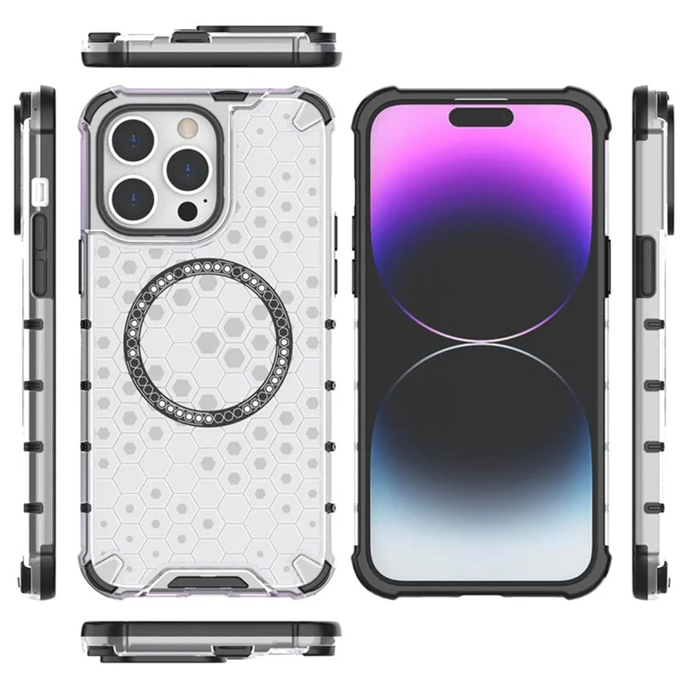 Funda MagSafe para Apple iPhone 14 Pro, Techsuit, HoneyComb Shield, Negra