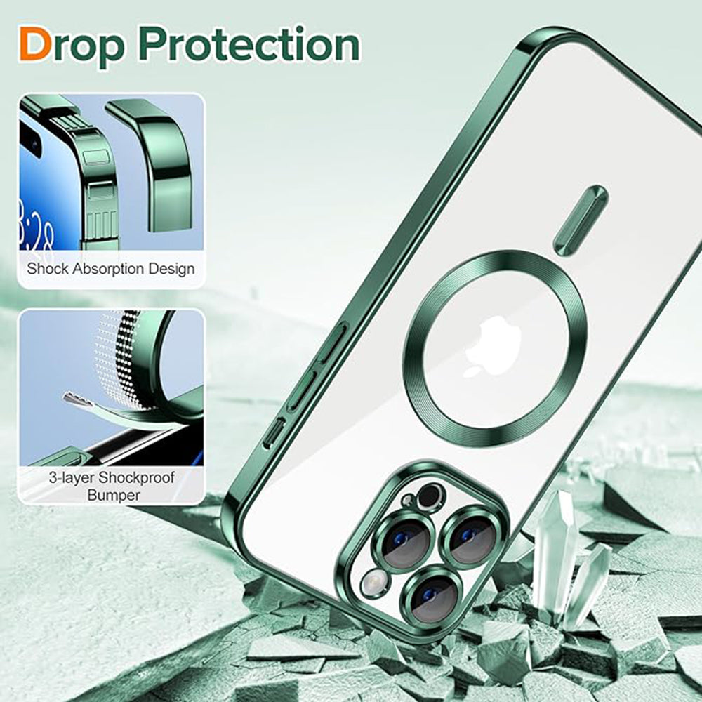 Funda MagSafe para Apple iPhone 14 Pro, Techsuit, Luxury Crystal, Verde Oscuro