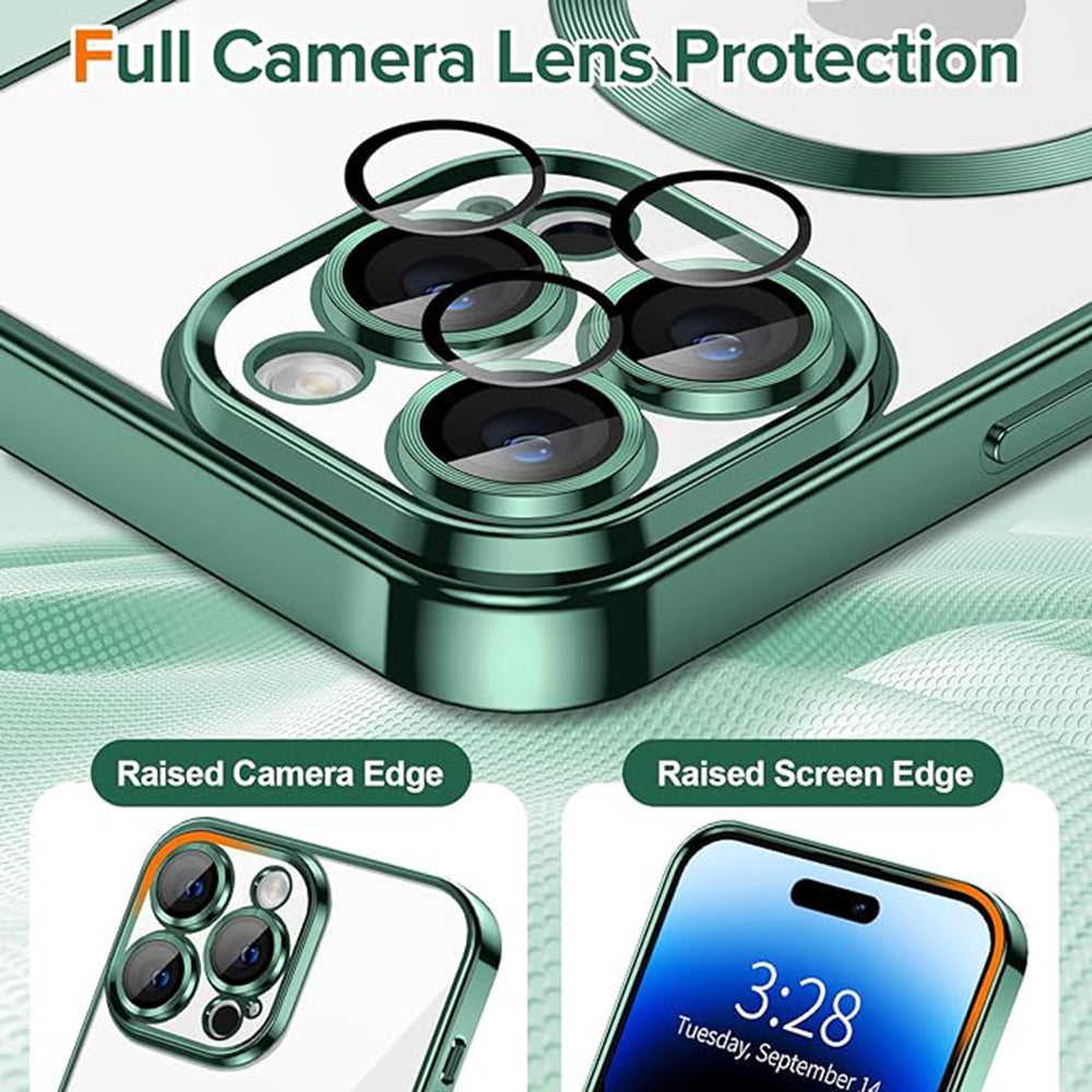 Funda MagSafe para Apple iPhone 14 Pro, Techsuit, Luxury Crystal, Verde Oscuro
