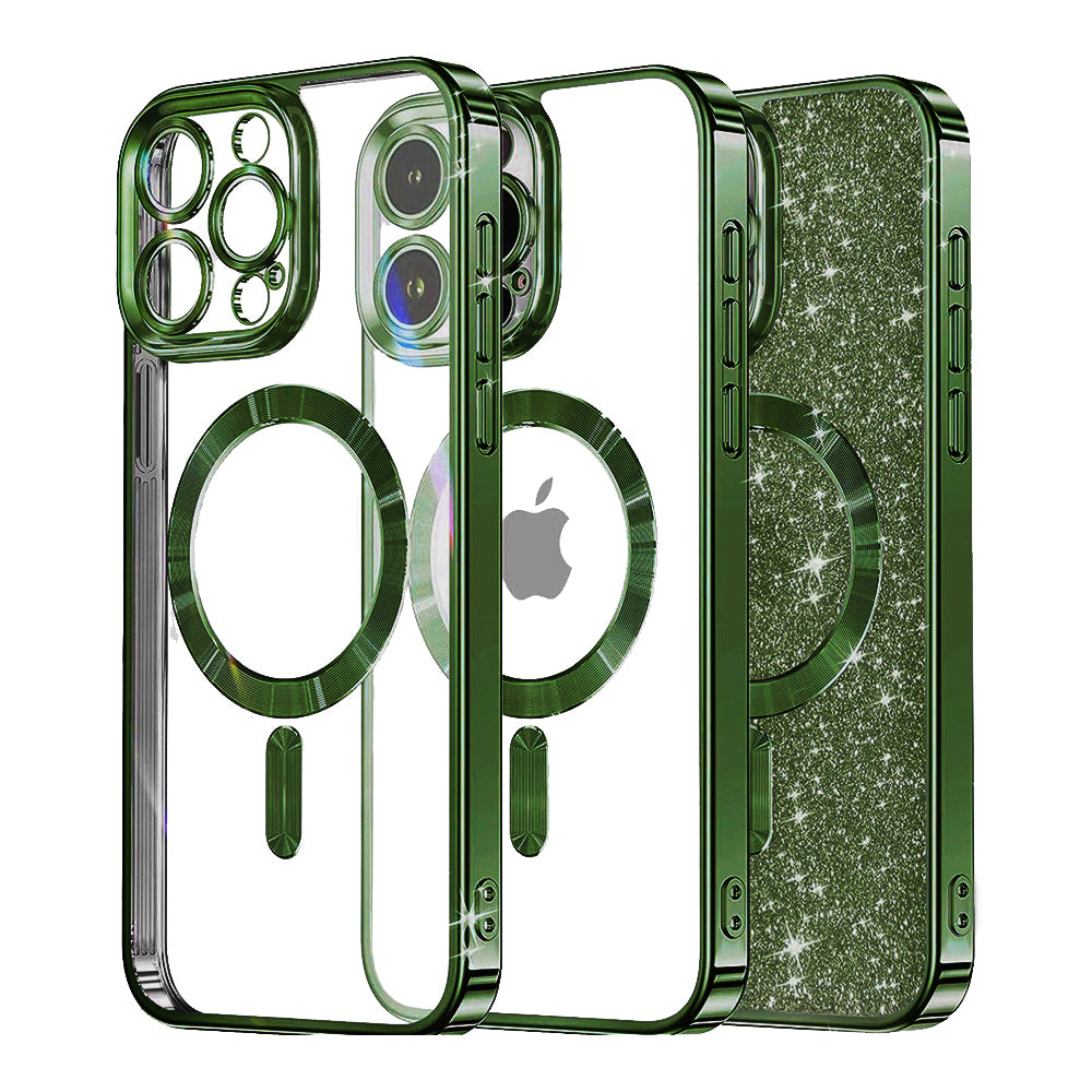 Funda MagSafe para Apple iPhone 14 Pro, Techsuit, Luxury Glitter, Verde Oscuro