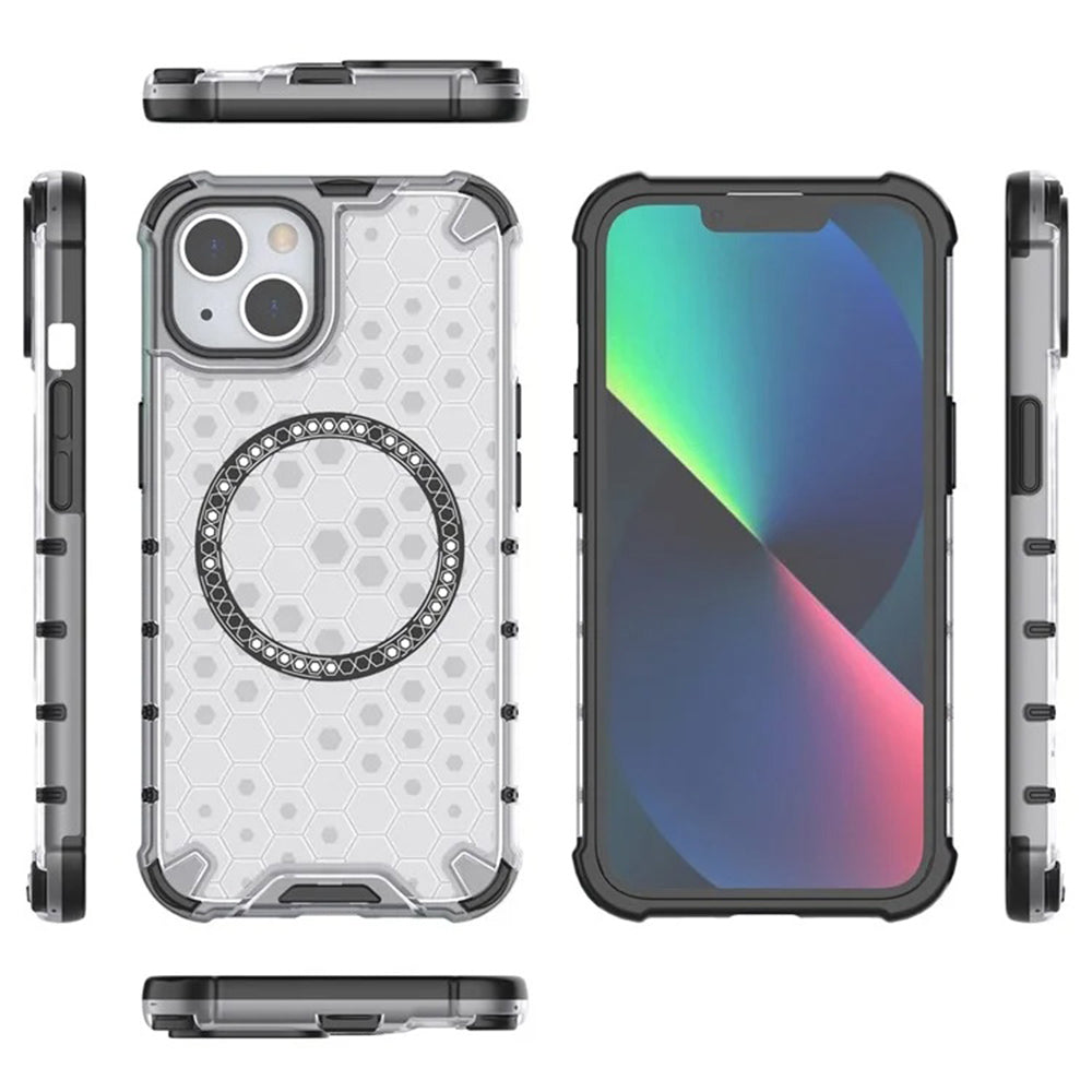 Funda MagSafe para Apple iPhone 14, Techsuit, HoneyComb Shield, Blanca