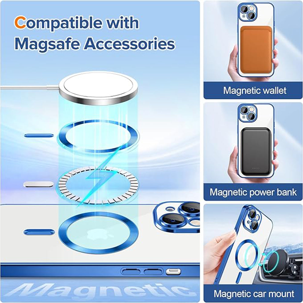 Funda MagSafe para Apple iPhone 14, Techsuit, Luxury Crystal, Azul Oscuro