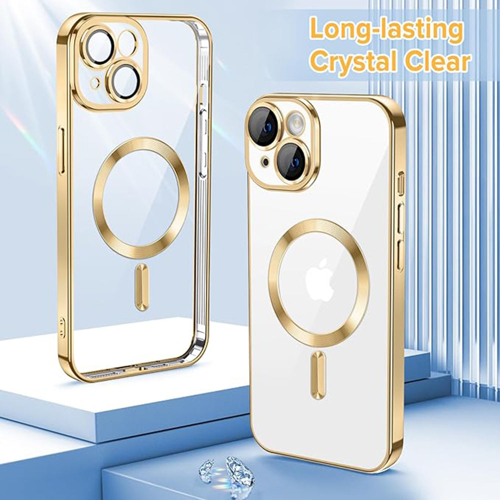Funda MagSafe para Apple iPhone 14, Techsuit, Luxury Crystal, Dorada